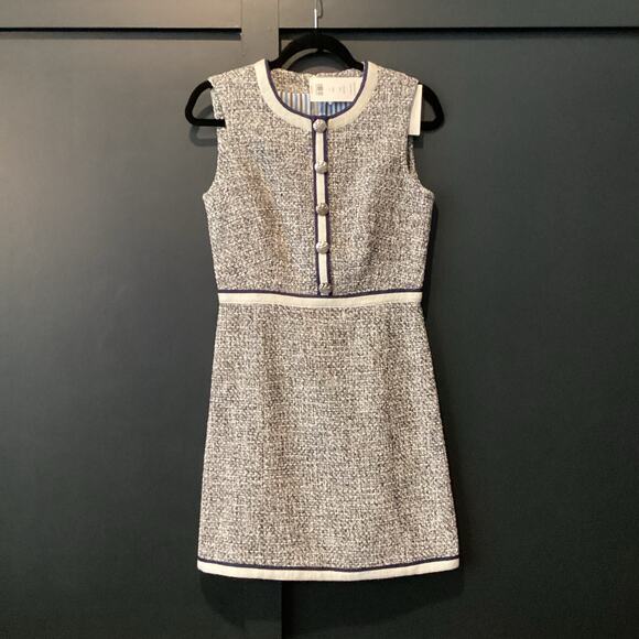 Veronica Beard Julie Tweed boucle A-Line Mini dress blue sleeveless knit 2 - Picture 2 of 10